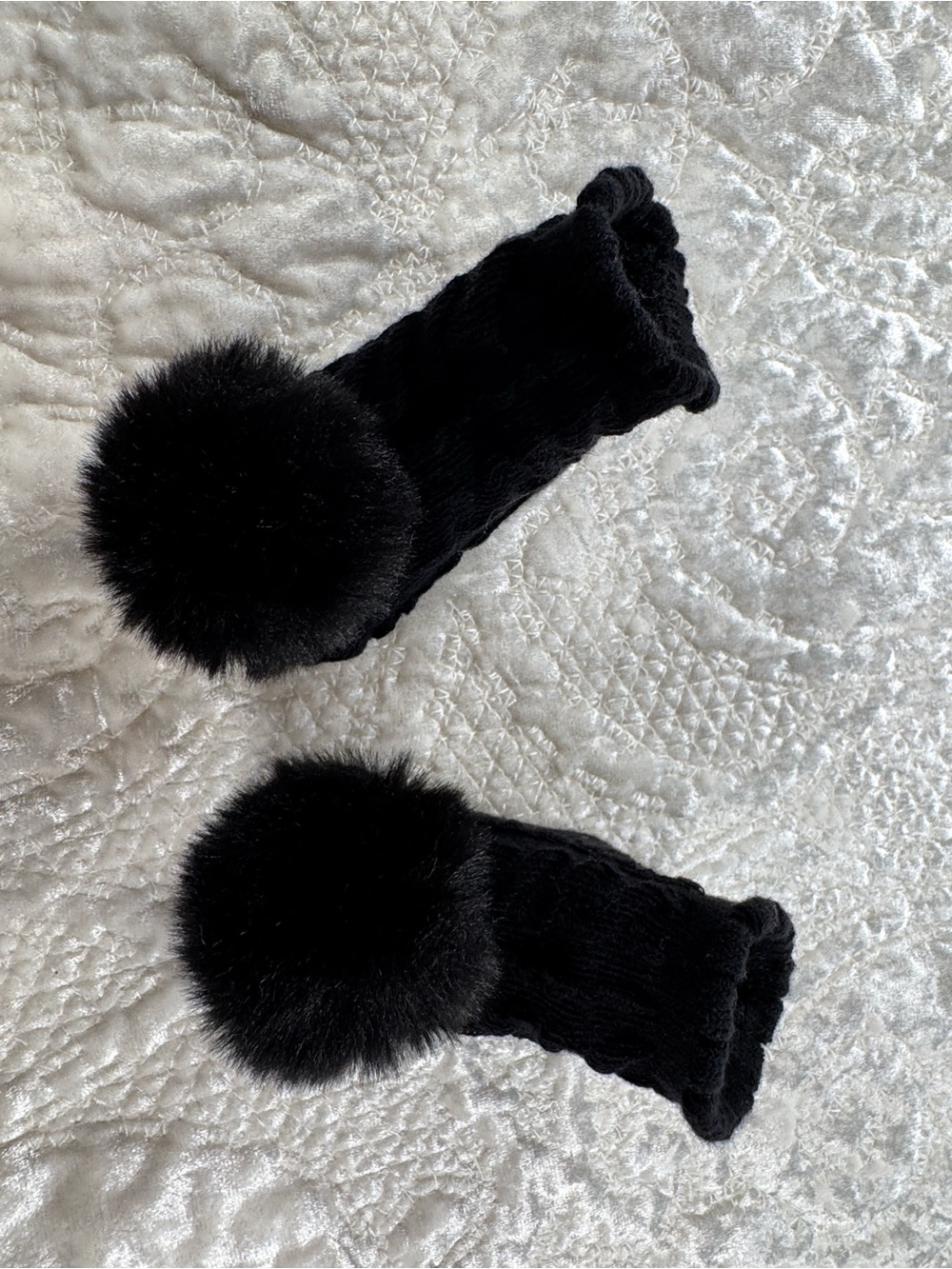 NICOLE MILLER Black Faux Fur Pom baby booties